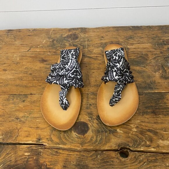 Dirty Laundry Tribal Print Stretchy Slingback Sarong Thong Sandals, Size 8 - Picture 6 of 11
